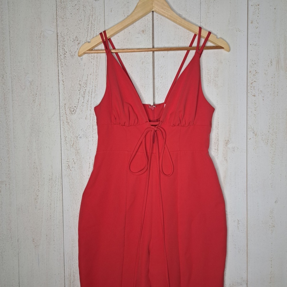 Boho Minimalist Chic ASOS Design Strappy Plunge Peg Leg Jumpsuit Red Women's 6